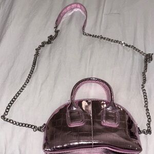 Fashion Nova Metallic Pink Mini Bag with Chain